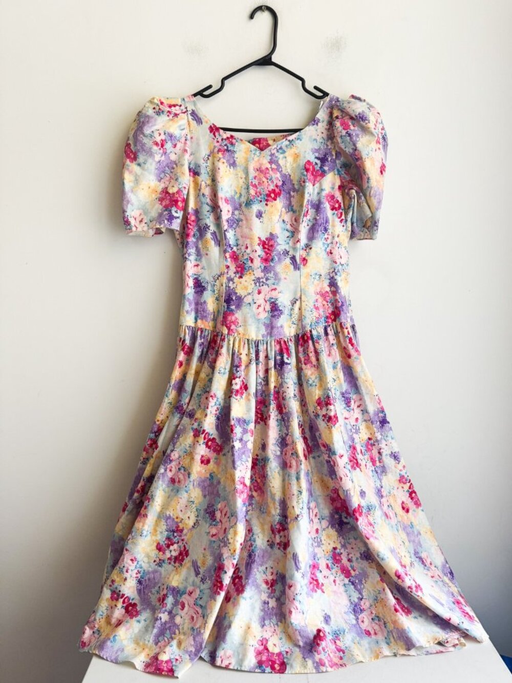 Vintage Light Floral Cotton Party Dress High Low M - Picture 2 of 8